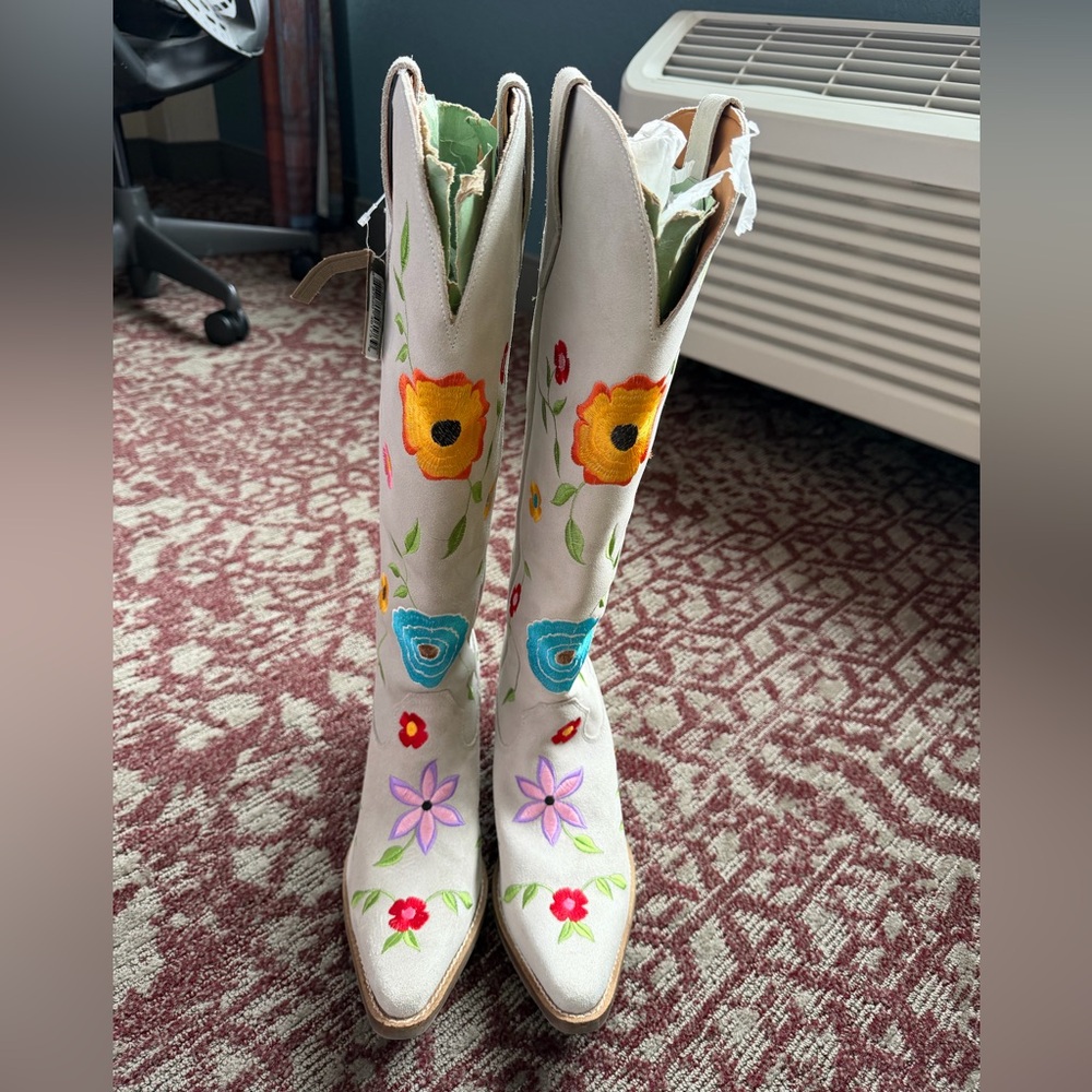 Viral Dan Post Ladies Flower Power White Suede Tall Western Boots DI277-WH Sz9 - Picture 4 of 12